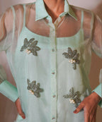 Timaraa Mint Whisper Hand-Embellished Organza Shirt | Grocsy