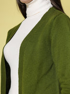 Women Olive Acrylic Solid Cardigan - Wool Trees | Grocsy