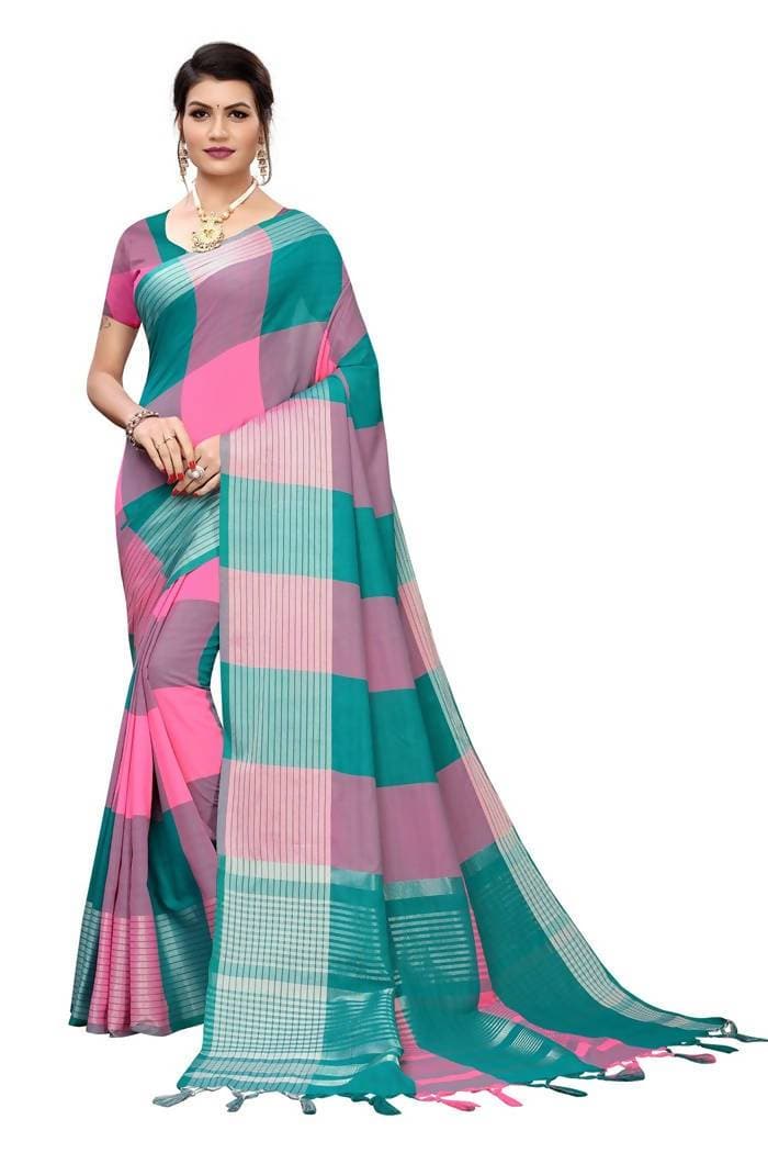 Vamika Rama Cotton Silk Weaving Saree (Gamma Checks Rama) | Grocsy