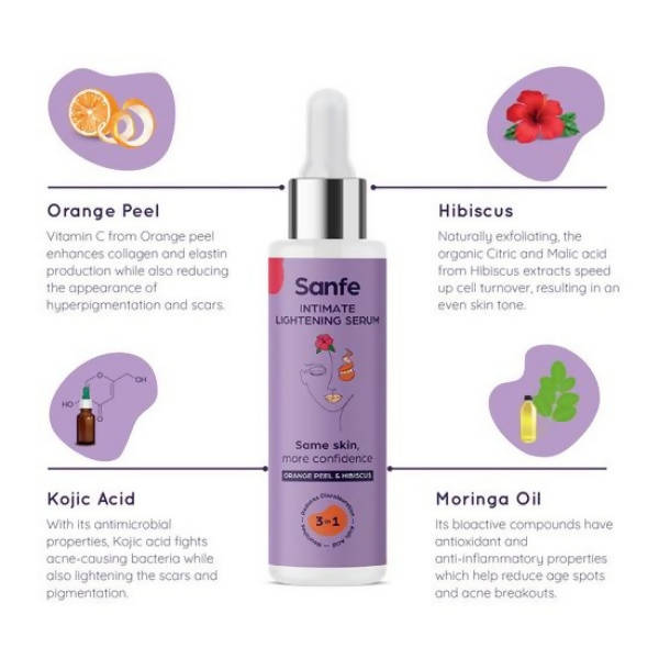 Sanfe Intimate Lightening Serum With Orange Peel + Brightening Intimate Scrub + Brightening Back And Bum Cream | Grocsy