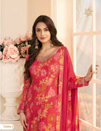 Anaita Red Chinon Stitched Suit with Multi Digital Print | Grocsy