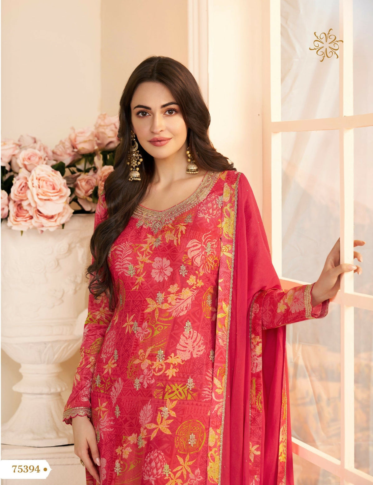Anaita Red Chinon Stitched Suit with Multi Digital Print | Grocsy