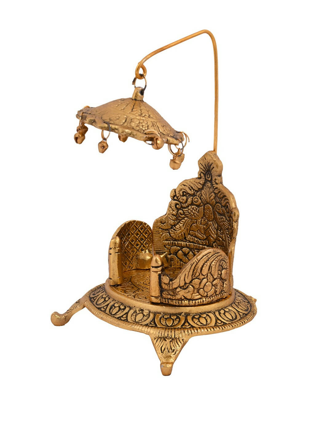 CraftVatika Gold-Polished Ladoo Gopal Singhasan/Pooja Chowki Showpiece | Grocsy
