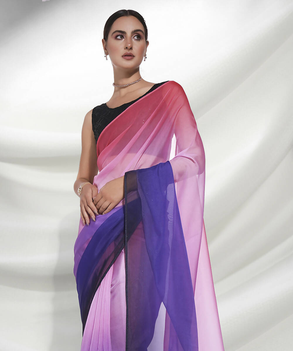 Purple Organza Solid Saree With Unstitched Blouse Piece - Shanaya | Grocsy