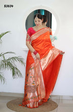 Orange Woven Jacquard Designer Embroidery Work Party Wear Saree - Parampara | Grocsy