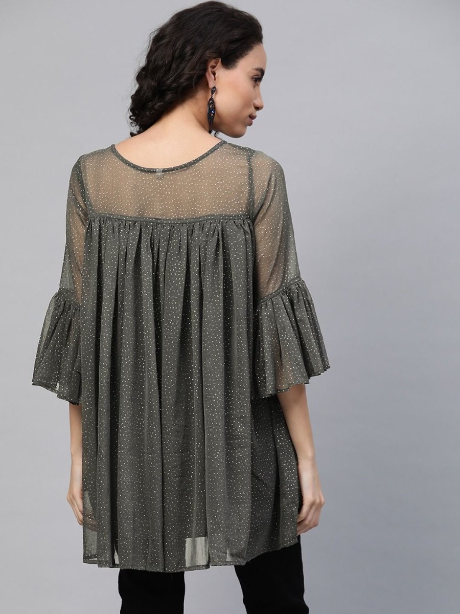 Ahalyaa Women Grey Chiffon Silver Glitter Printed Tunic | Grocsy