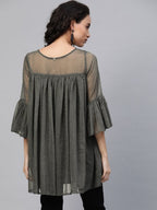 Ahalyaa Women Grey Chiffon Silver Glitter Printed Tunic | Grocsy