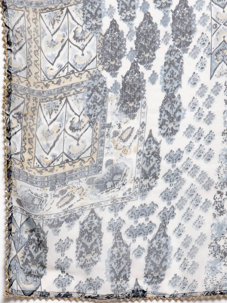 Myshka Women's Grey Cotton Solid 3/4 Sleeve V Neck Casual Kurta Palazzo Dupatta Set | Grocsy