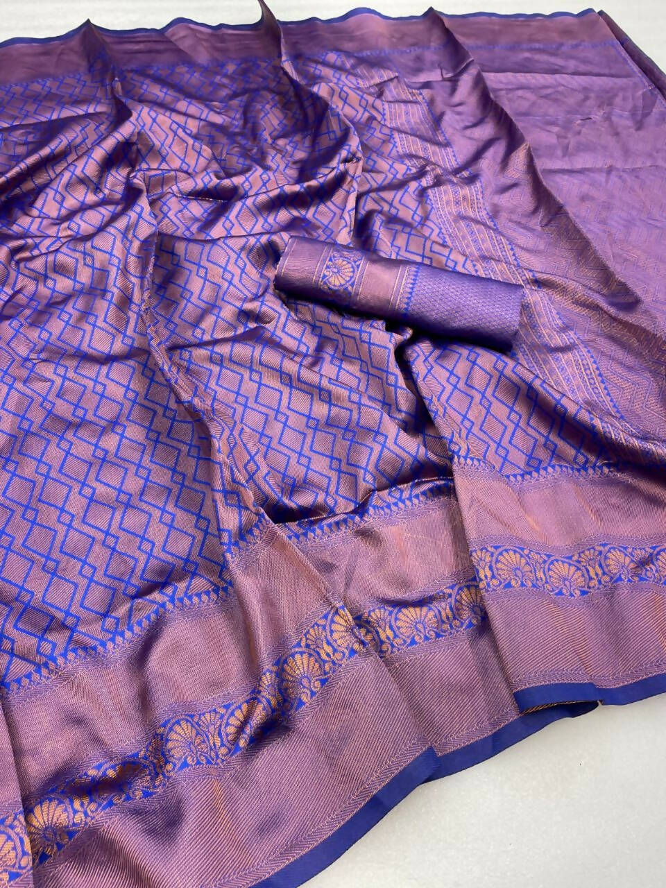 DEIANA'S Beautiful Designer Golden zari Soft Lichi Silk Saree - Blue | Grocsy
