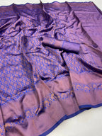DEIANA'S Beautiful Designer Golden zari Soft Lichi Silk Saree - Blue | Grocsy