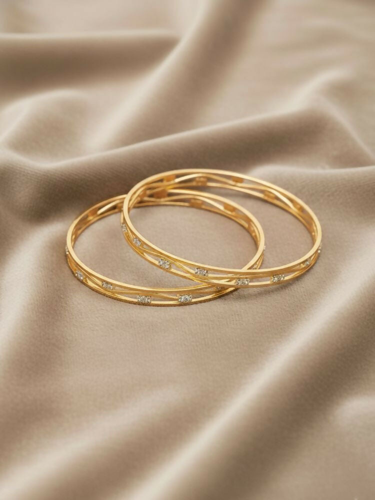 NVR Women Set of 2 Gold Plated CZ Stone Bangle | Grocsy