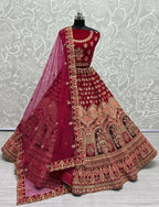 Jyoti Fashion Women's Rani Pink Velvet Multi Thread Embroidered with Zircon Diamond Wedding Lehenga Choli | Grocsy