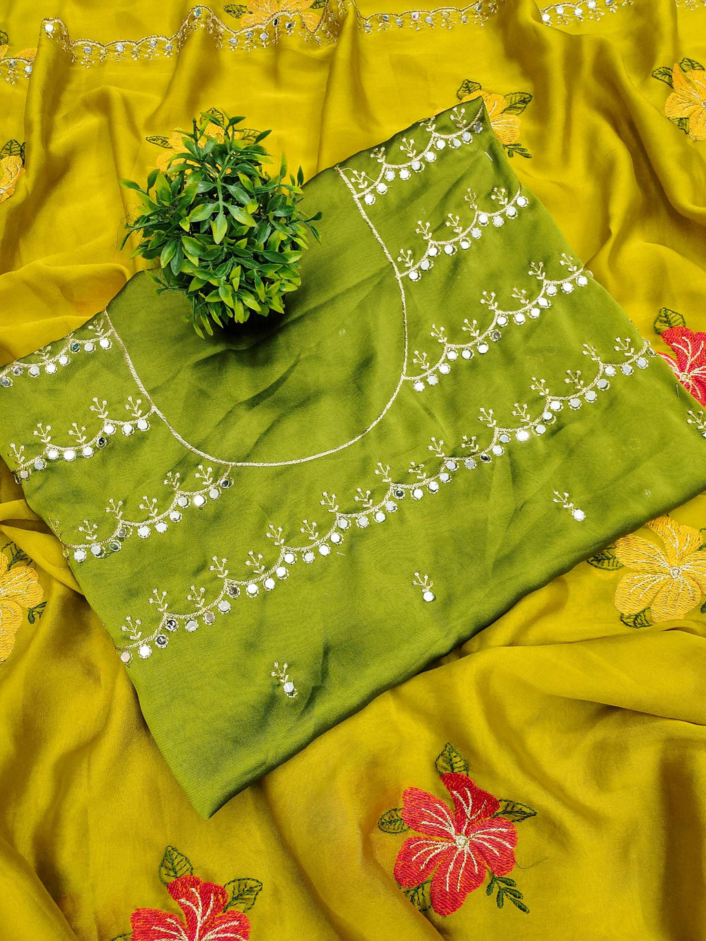 Teeya Creation Yellow Rangoli Silk Embroidery Work Party Wear Designer Saree | Grocsy