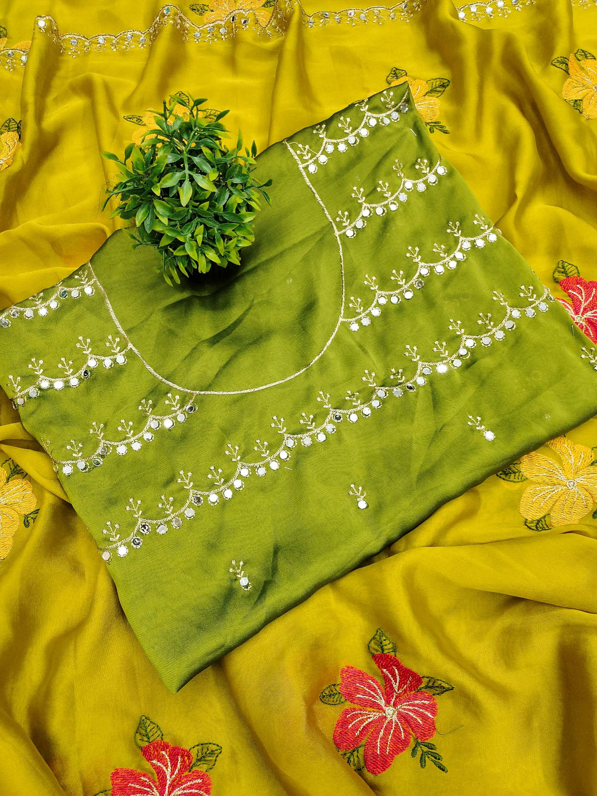 Teeya Creation Yellow Rangoli Silk Embroidery Work Party Wear Designer Saree | Grocsy