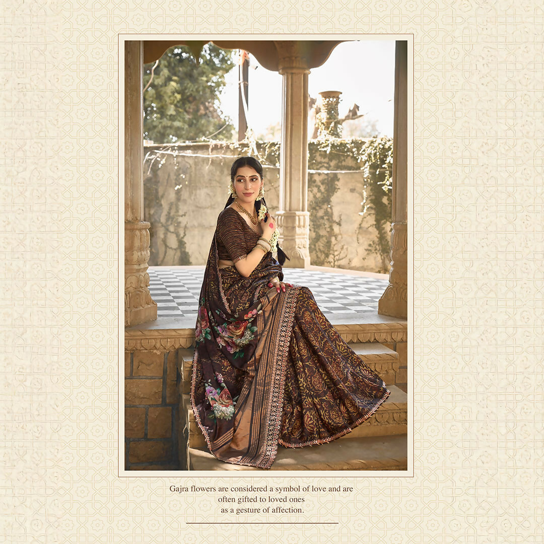 Brown Gajji Silk Gota With Minakari Work Saree With Unstitched Blouse - Norita Gajri | Grocsy