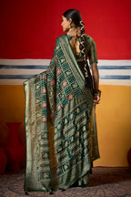 Joban Fashion Bottle Green Dull Moss Brasso Saree | Grocsy