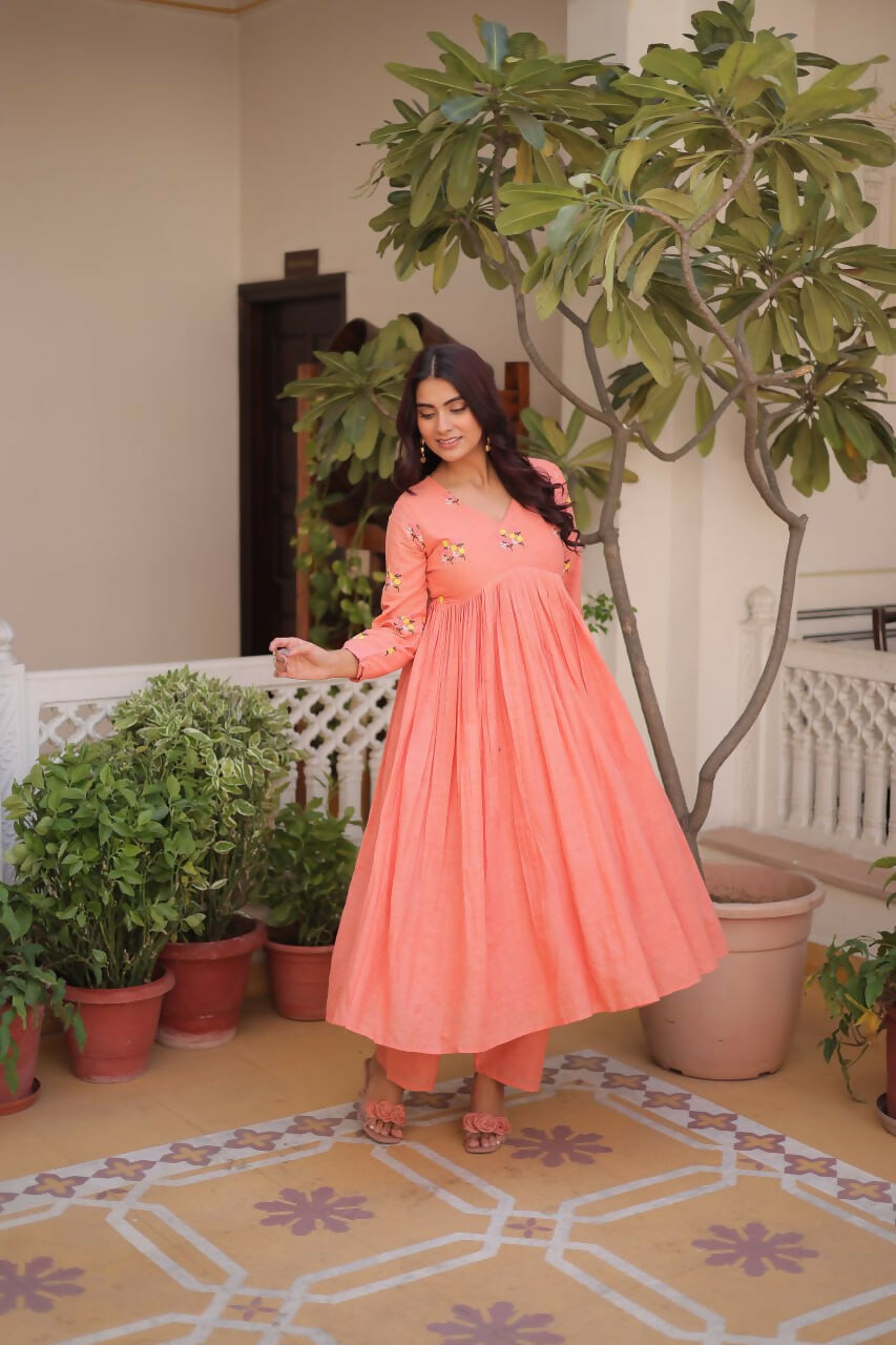 Teeya Creation Womens New Summer Wear Cotton Fabric With Embroidered Work Gown Set | Grocsy