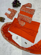 Teeya Creation Orange Color Chinon Silk Embroidery Work Ready To Wear Party Wear Saree With Koti | Grocsy