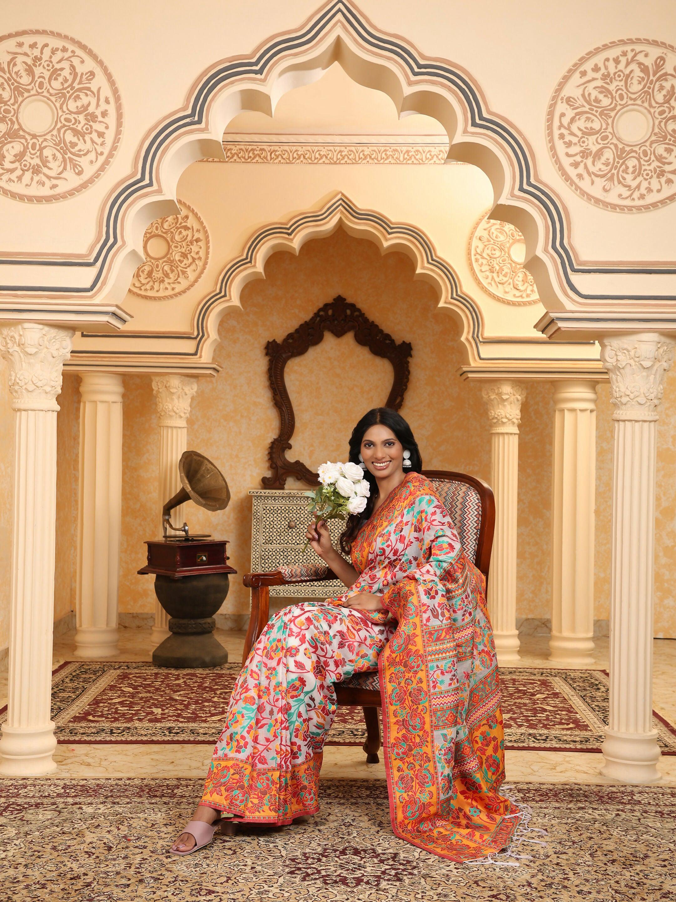 Shree Shyam Fashion Linen Cotton(Woven Work) Multicolour Saree | Grocsy