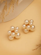 NVR Women's Rose Gold Pearl Rose Gold-Polished Circular Studs Earring | Grocsy