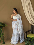 Vamsee White Border White Organza Saree | Grocsy