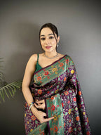 Joban Fashion Wine Banarasi Soft Silk Woven Saree | Grocsy