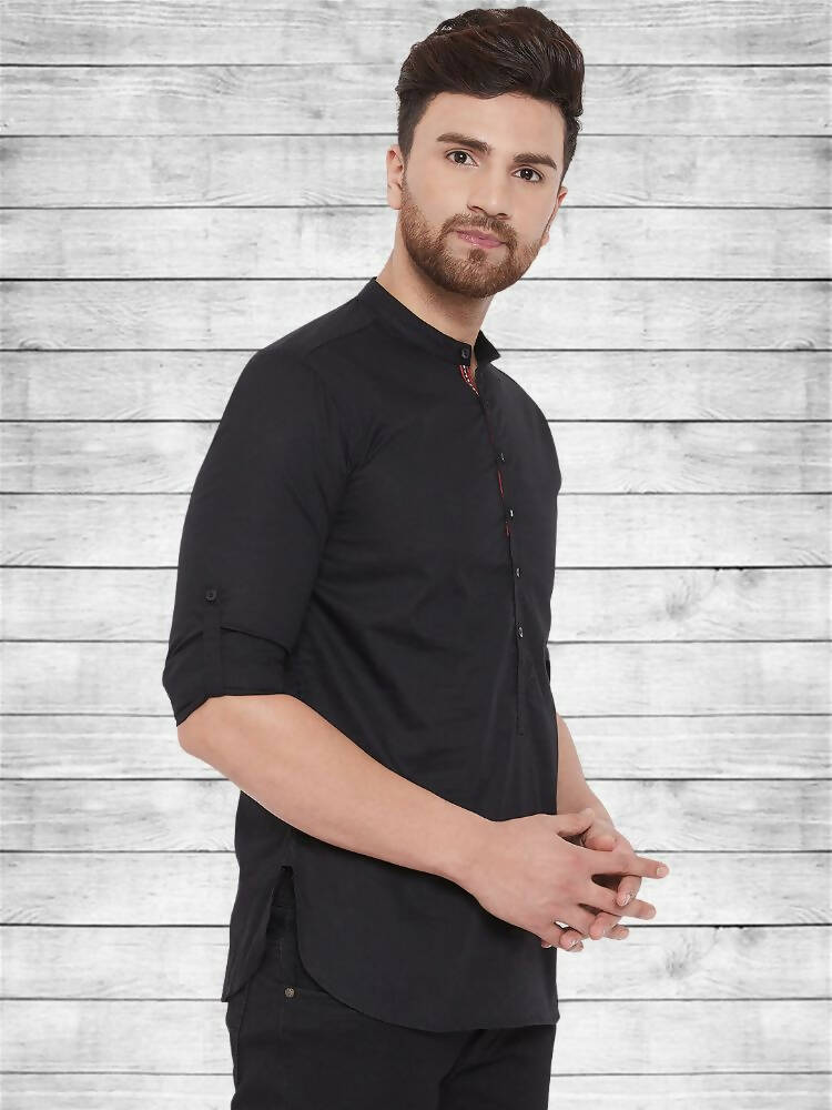 Even Apparels Pure Cotton Black Short Kurta - Black | Grocsy