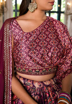 Women's Wedding Traditional Mulberry Dull Satin Lehenga Choli - Kaushlya | Grocsy