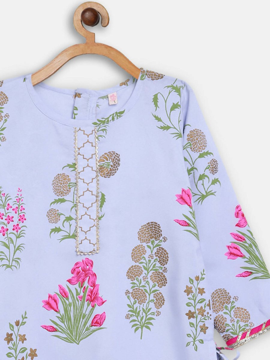 Ahalyaa Blue Crepe Printed Kids Kurta Palazzo Set For Girls | Grocsy