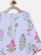 Ahalyaa Blue Crepe Printed Kids Kurta Palazzo Set For Girls | Grocsy