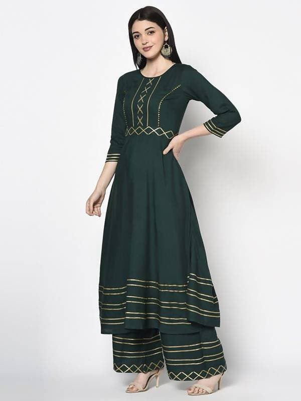 Aniyah Rayon Bottle Green Color Anarkali Kurta (AN-205K) | Grocsy