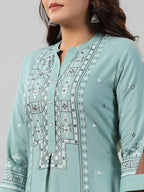 Juniper Women Sage Green Rayon Staple printed Kurta and Pants Set | Grocsy