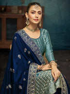 Anaita Light Teal Premium Embroidered with servos waki diamond Vichitra Silk Stitched Salwar Suit | Grocsy