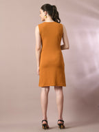 Myshka Women's Mustard Solid Cowl Neck Bodycon Party Dress | Grocsy