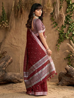 Shree Shyam Fashion Maroon Linen Cotton Saree | Grocsy