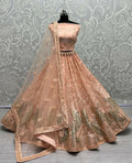 Jyoti Fashion Women's Peach Bridal Net Fancy Foil & Sequins with Multi Thread Embroidered Wedding Lehenga Choli | Grocsy