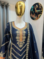 Teeya Creation Blue Color Chinon Silk Party Wear Trending Palazzo Set | Grocsy