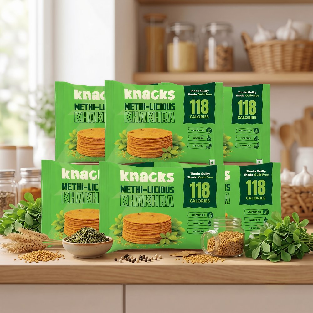 Knacks Coin Khakhra Crisps - Methi-Licious Flavour | Grocsy