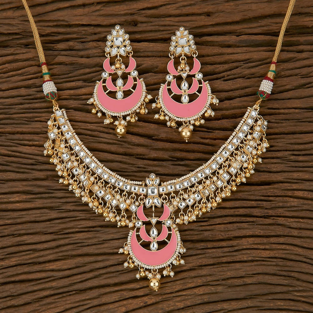 Joban Fashion Women Golden White Pink Necklace Set | Grocsy
