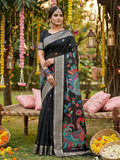 Shree Shyam Fashion Black Linen Cotton Saree | Grocsy