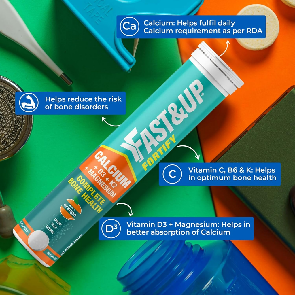 Fast&Up Fortify - Calcium with Essential Vitamin D3 Tablets - Orange Flavour | Grocsy