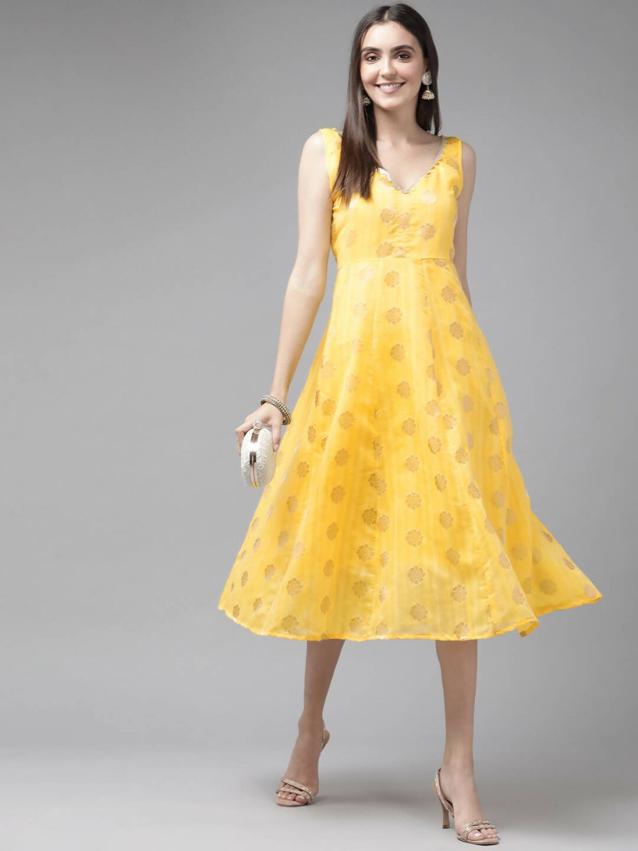 Ahalyaa Women's Traditional wear Dress - Yellow | Grocsy