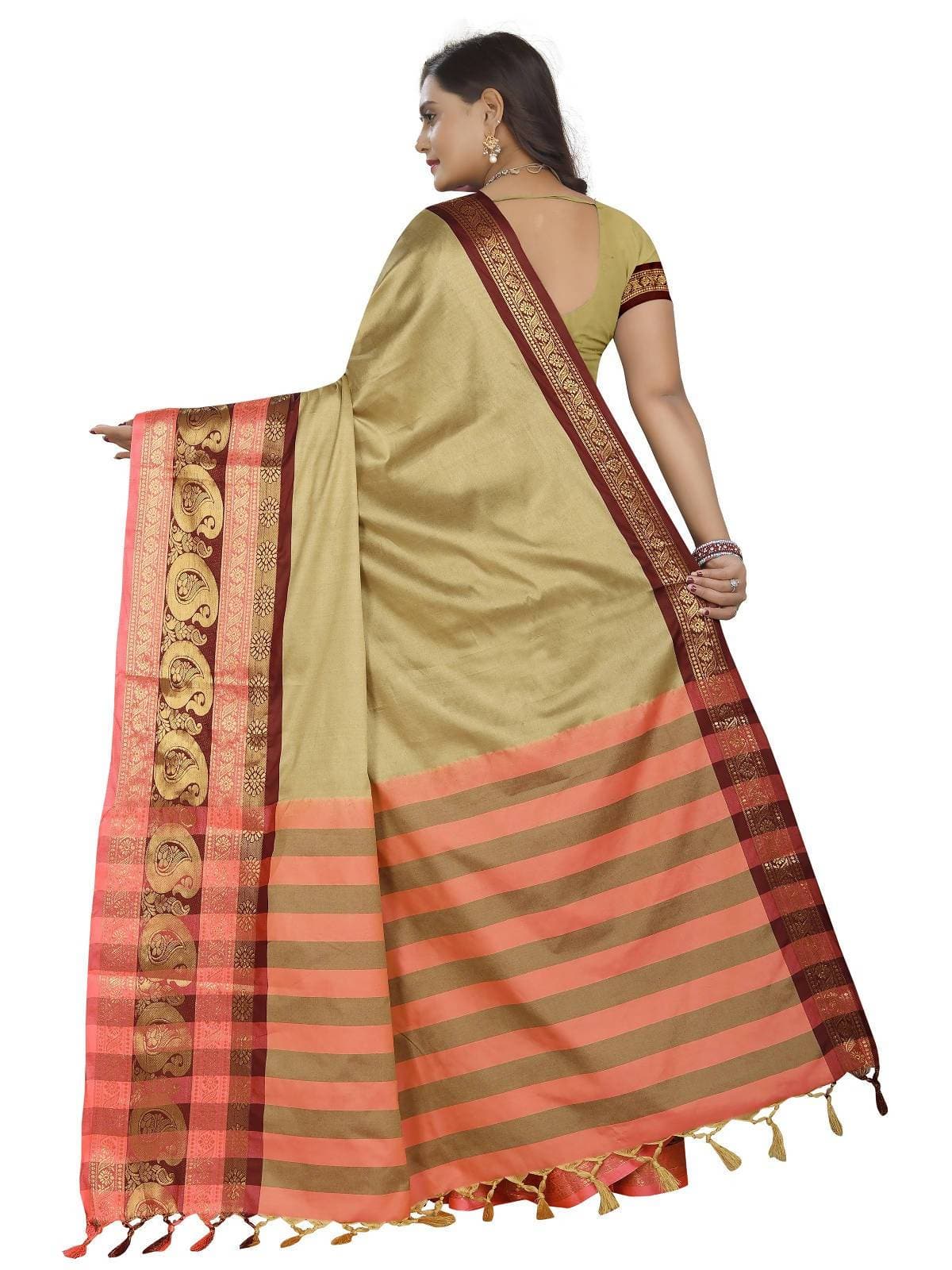 Vamika Banarasi Silk Cream Weaving Saree | Grocsy