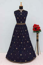 Vastranavya Navy Blue Georgette Embroidered Sequins Work Anarkali Style A Line Suits | Grocsy