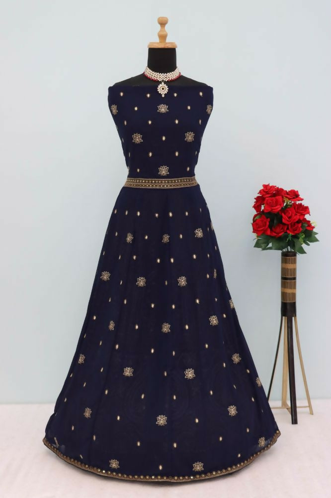 Vastranavya Navy Blue Georgette Embroidered Sequins Work Anarkali Style A Line Suits | Grocsy