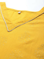 Ahalyaa Women Mustard Yellow Floral Printed Pure Cotton Co-Ords | Grocsy