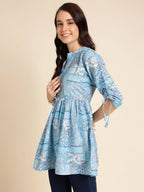 Light Blue Poly Rayon Digital Printed A-line Top - Tarini | Grocsy