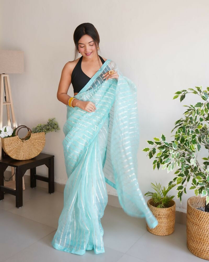 Vamsee Devika Sky Organza Silk Saree | Grocsy