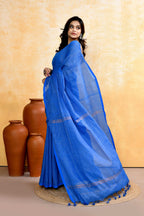 Piyari Fashion Women's Sky Blue Embellished Cotton Blend Zari Check Handloom Saree | Grocsy
