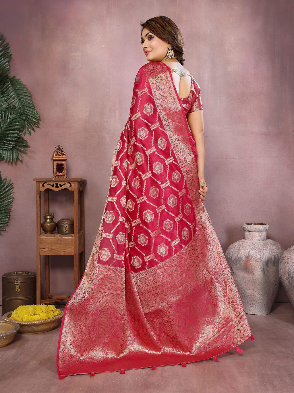 Aastha Fashion Magenta Soft Organza Silk Weaving Saree | Grocsy